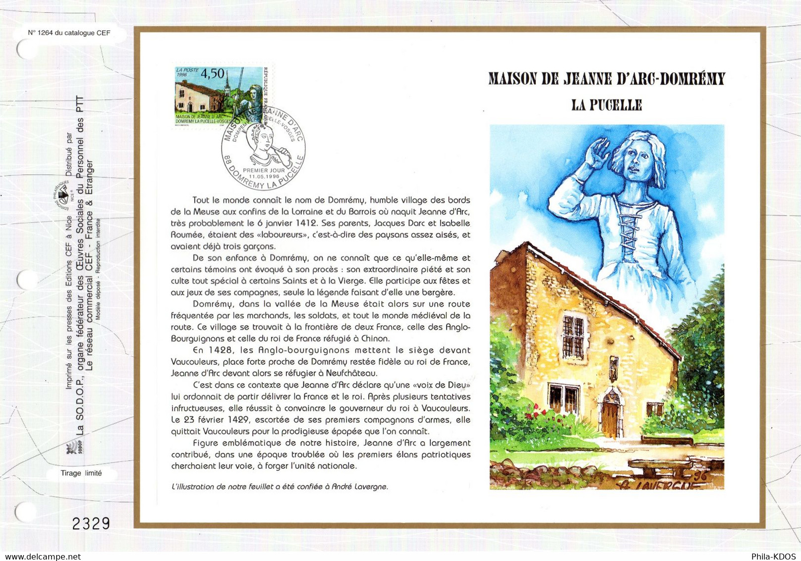 " MAISON DE JEANNE D'ARC LA PUCELLE  " Sur Feuillet CEF 1er Jour N°té De 1996 N° YT 3002 Parfait état. FDC - Beroemde Vrouwen