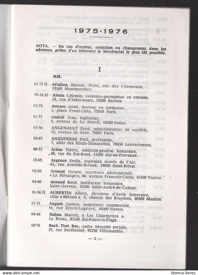 (Franc-maçonnerie) Liste Des Membres Du G:.O:. De France  1975-76 (M1413) - Ohne Zuordnung