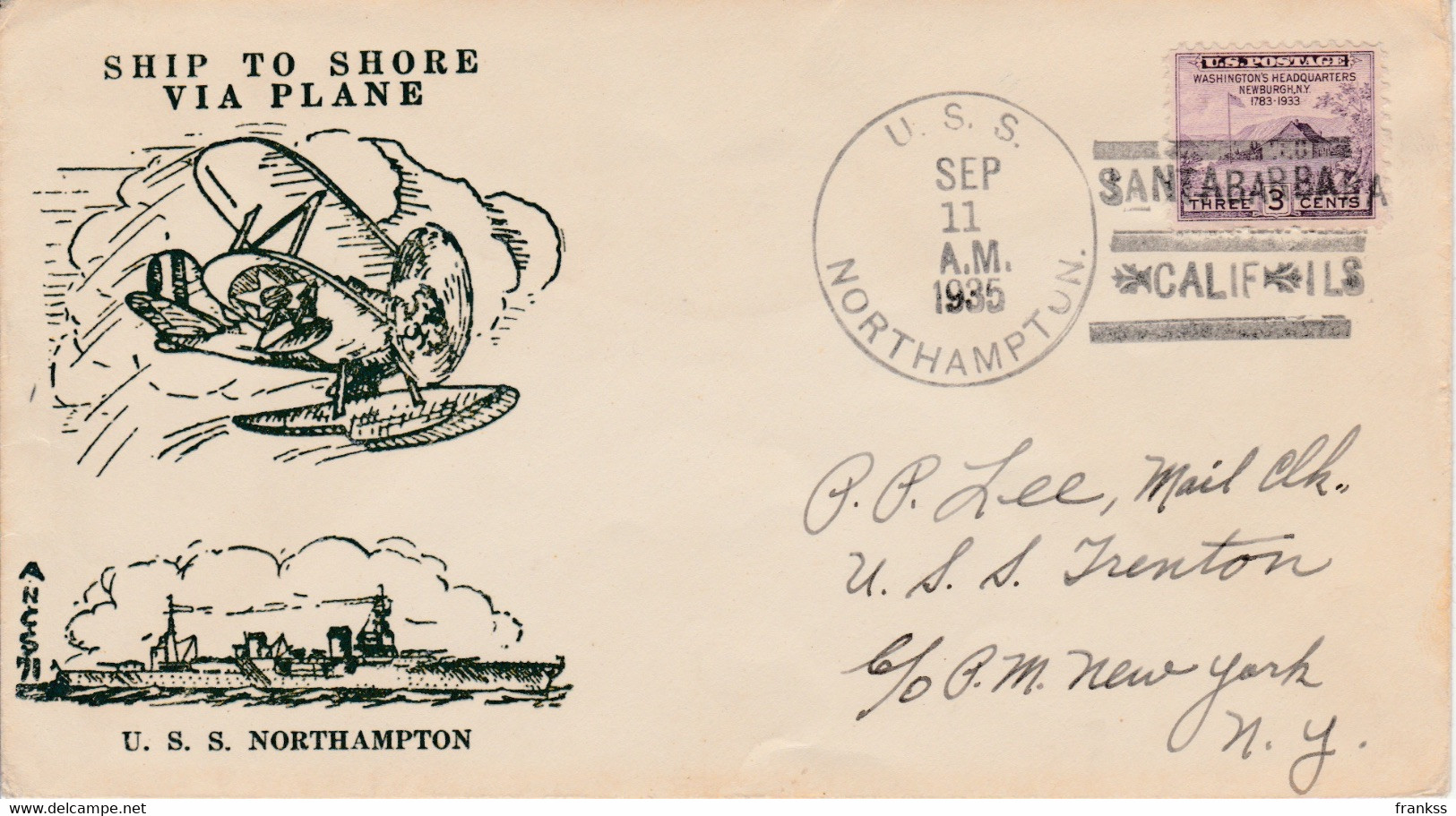 Letter Schip To Shore Via Plane 1935 U.S.S Northampton - Briefe U. Dokumente