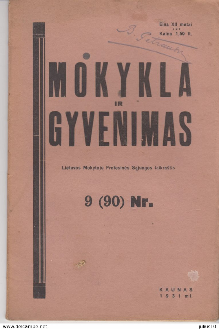 Magazine Lithuania Mokykla Ir Gyvenimas. 1931 / 9(90) - Revues & Journaux