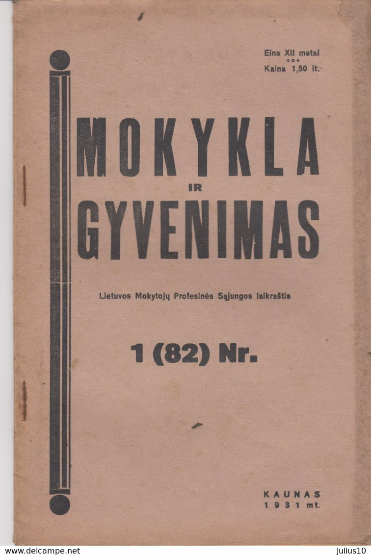 Magazine Lithuania Mokykla Ir Gyvenimas. 1931 / 1(82) - Revistas & Periódicos