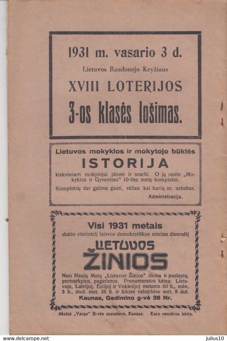 Magazine Lithuania Mokykla Ir Gyvenimas. 1931 / 1(82) - Magazines