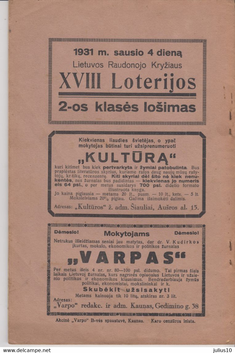 Magazine Lithuania Mokykla Ir Gyvenimas. 1930 / 7-8 (80-81) - Tijdschriften