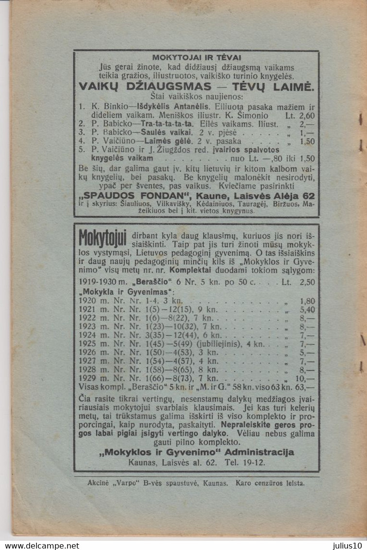 Magazine Lithuania Mokykla Ir Gyvenimas. 1930 / 3 (76) - Zeitungen & Zeitschriften