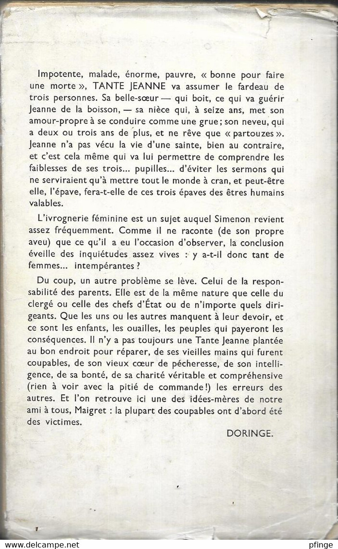 Tante Jeanne Par Georges Simenon -  Presses De La Cité, 1951 - Belgische Schrijvers