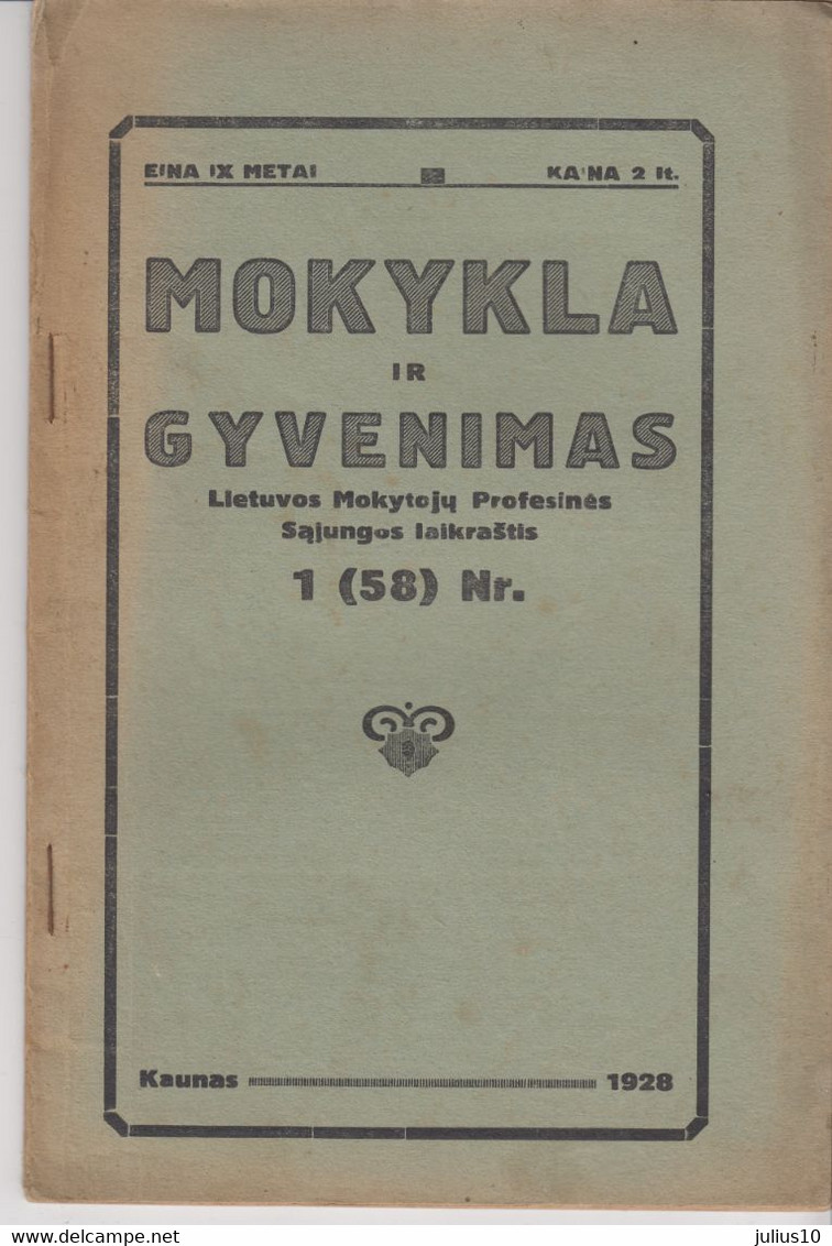 Magazine Lithuania Mokykla Ir Gyvenimas. 1928 / 1(58) - Revistas & Periódicos