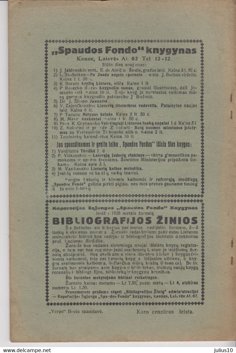 Magazine Lithuania Mokykla Ir Gyvenimas. 1928 / 1(58) - Revues & Journaux