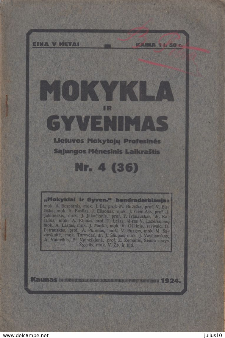 Magazine Lithuania Mokykla Ir Gyvenimas. 1924 / 4(36) - Revues & Journaux