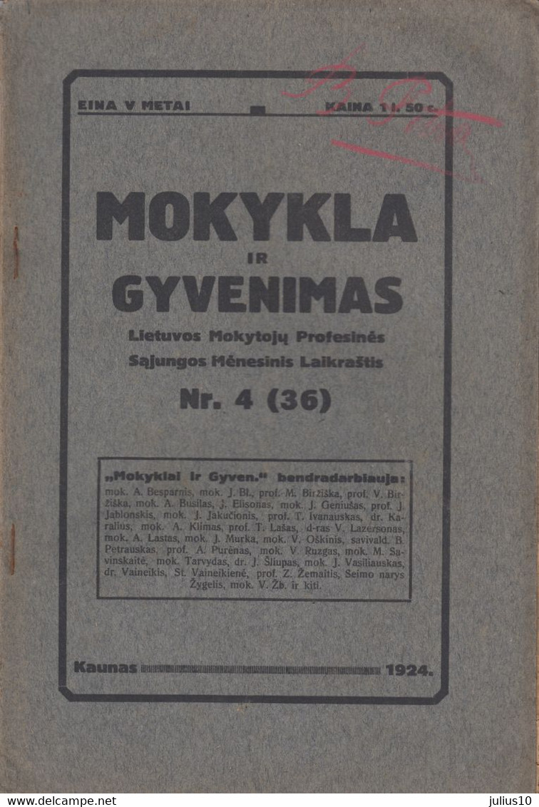 Magazine Lithuania Mokykla Ir Gyvenimas. 1924 / 4(36) - Magazines