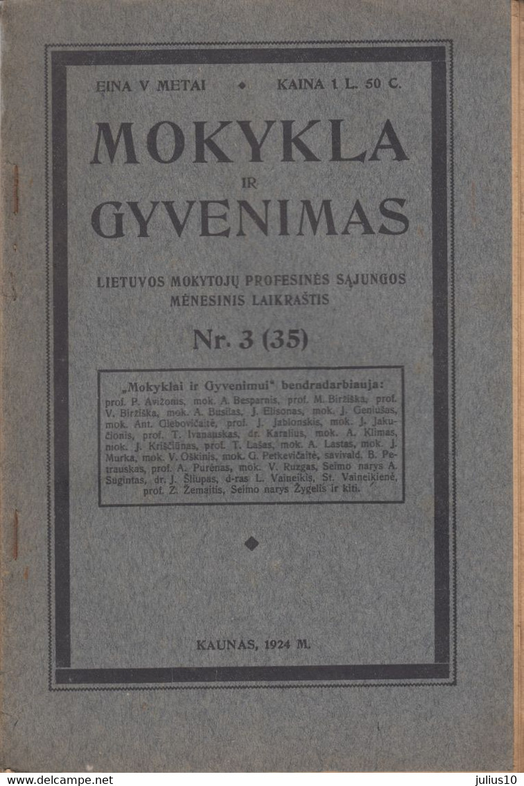 Magazine Lithuania Mokykla Ir Gyvenimas. 1924 / 3(35) - Revistas & Periódicos