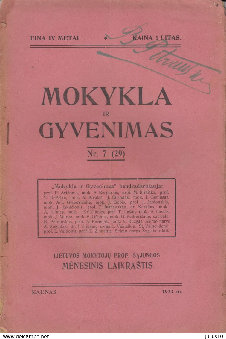 Magazine Lithuania Mokykla Ir Gyvenimas. 1923 / 7(29) - Revistas & Periódicos