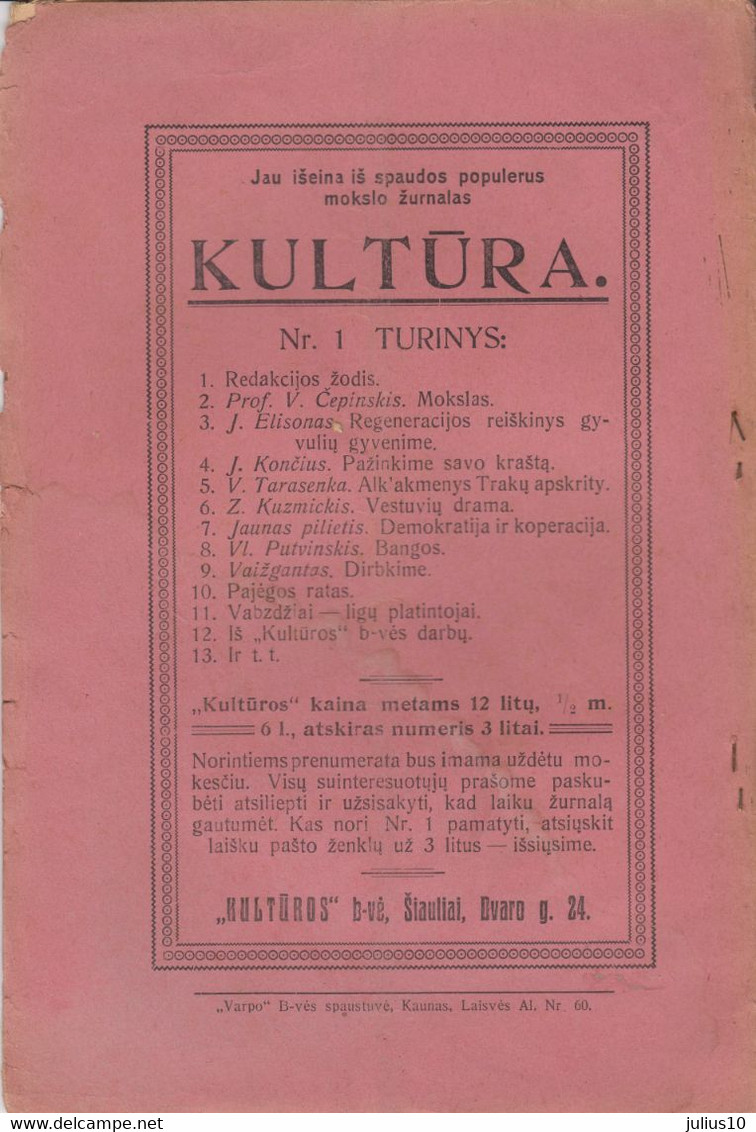 Magazine Lithuania Mokykla Ir Gyvenimas. 1923 / 7(29) - Revistas & Periódicos