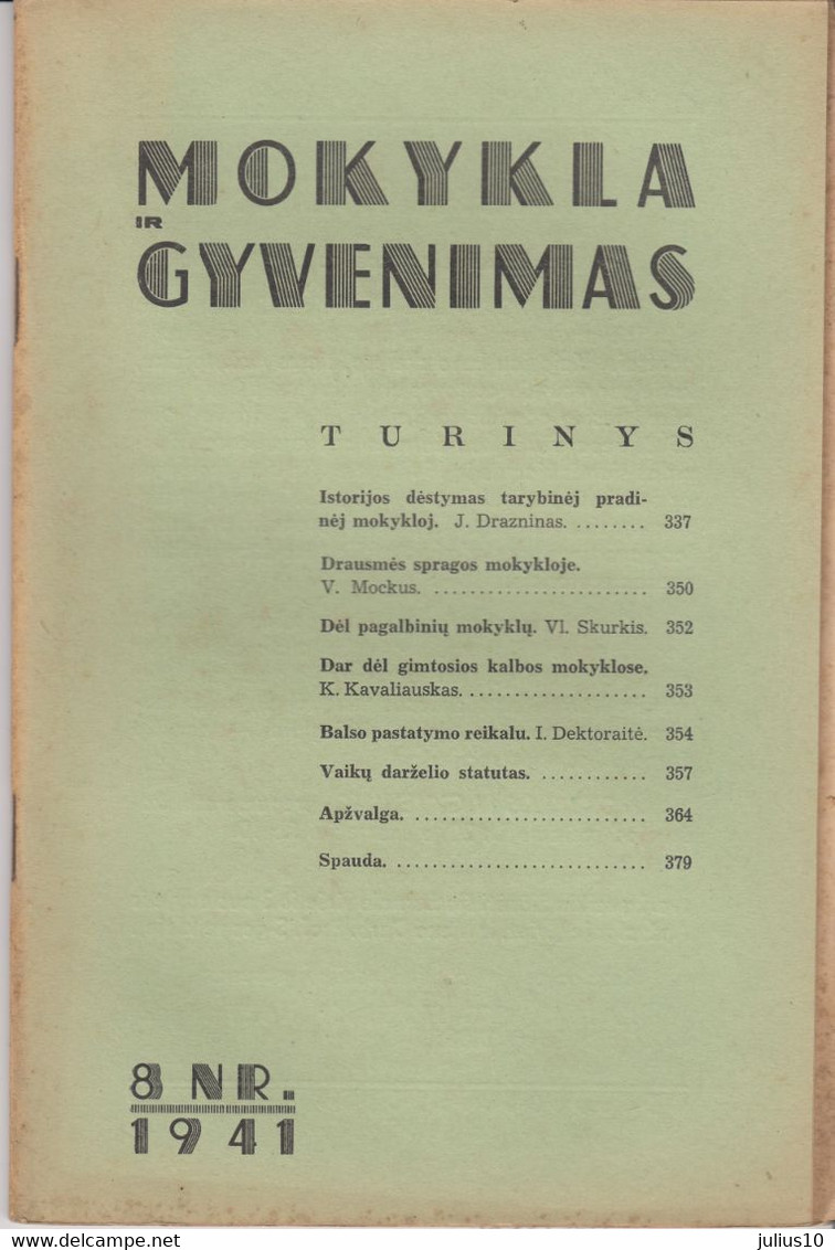 Magazine Lithuania Mokykla Ir Gyvenimas. 1941 / 8 - Zeitungen & Zeitschriften