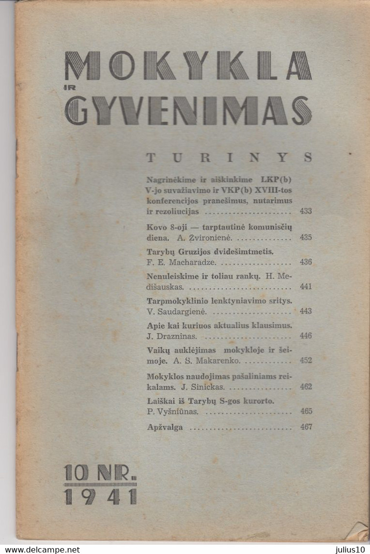 Magazine Lithuania Mokykla Ir Gyvenimas. 1941 / 10 - Revues & Journaux