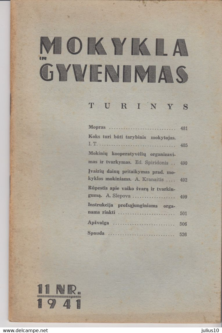 Magazine Lithuania Mokykla Ir Gyvenimas. 1941 / 11 - Magazines
