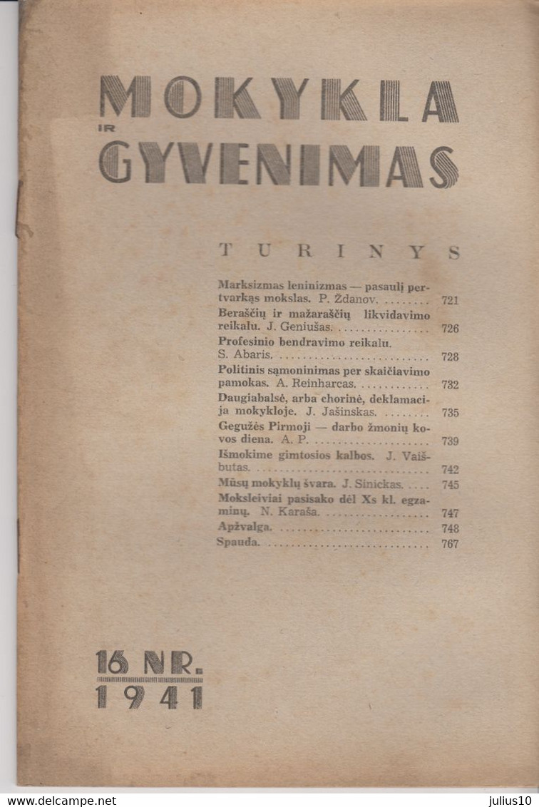 Magazine Lithuania Mokykla Ir Gyvenimas. 1941 / 16 - Zeitungen & Zeitschriften