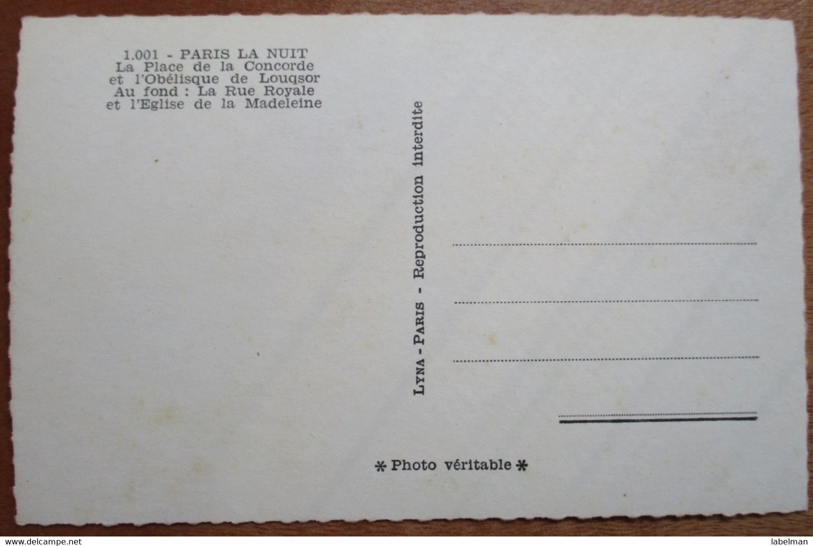 FRANCE PARIS LA NUIT PLACE DE LA CONCORDE OBELISQUE MADELEINE CHURCH POSTCARD ANSICHTSKARTE PICTURE CARTOLINA PHOTO CARD - Grugies