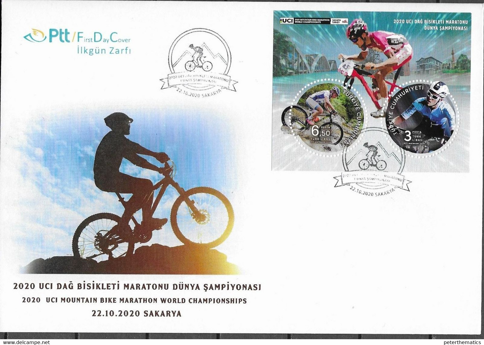 TURKEY, 2020, FDC, CYCLING, BICYCLES, MOUNTAIN BIKE MARATHON WORLD CHAMPIONSHIPS, BRIDGES, S/SHEET ON FDC - Ciclismo