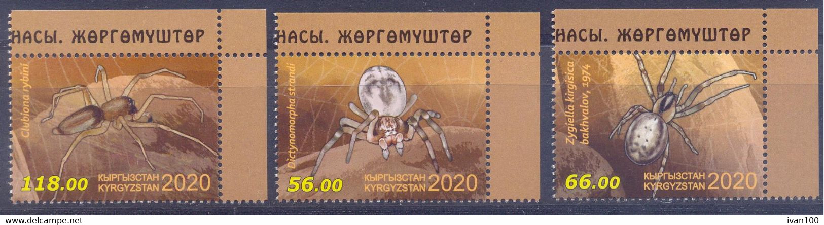 2020. Kyrgyzstan, Fauna Of Kyrgyzstan, Spiders, 3v  Perforated, Mint/** - Kyrgyzstan