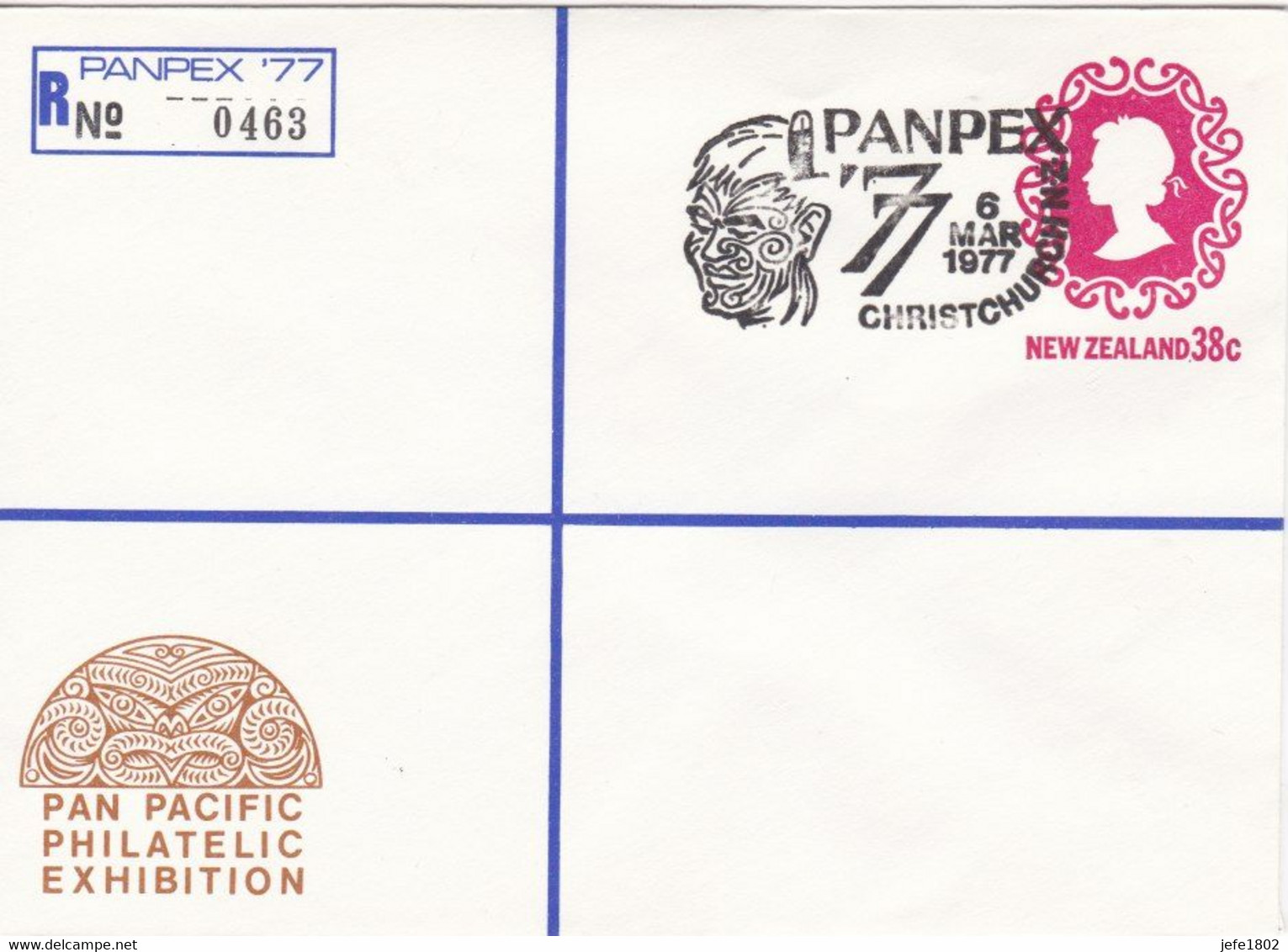Registered Letter PANPEX '77 - N° 0463 - Tattooed Maori Head - 6 Mar 1977 - Postwaardestukken