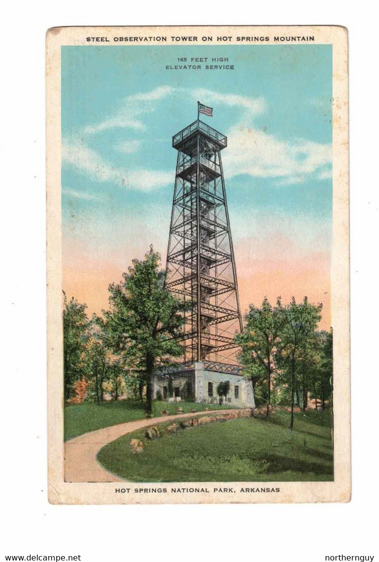 HOT SPRINGS, Arkansas, USA, Observatory Tower On Hot Springs Mountain, 1934 WB Boving Postcard - Hot Springs