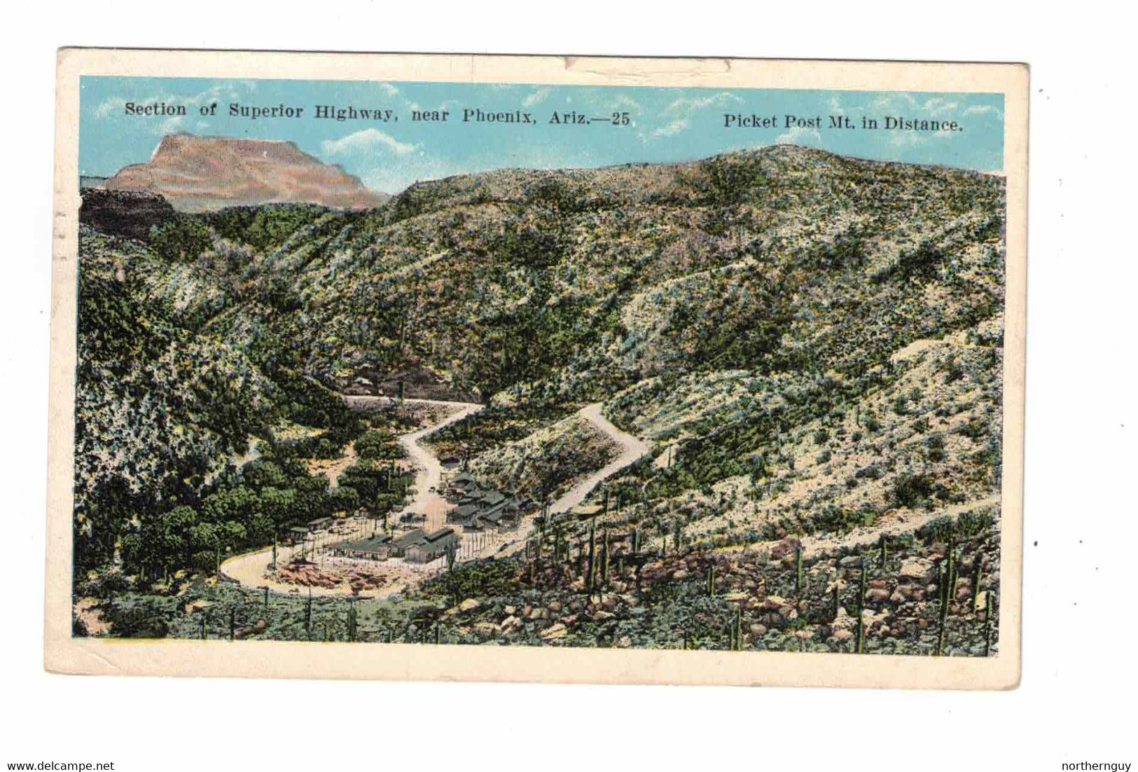 PHOENIX, Arizona, USA, Section Of Superior Highway Near Phoenix, Picket Post Mountain, 1922 WB Kress Postcard - Phönix