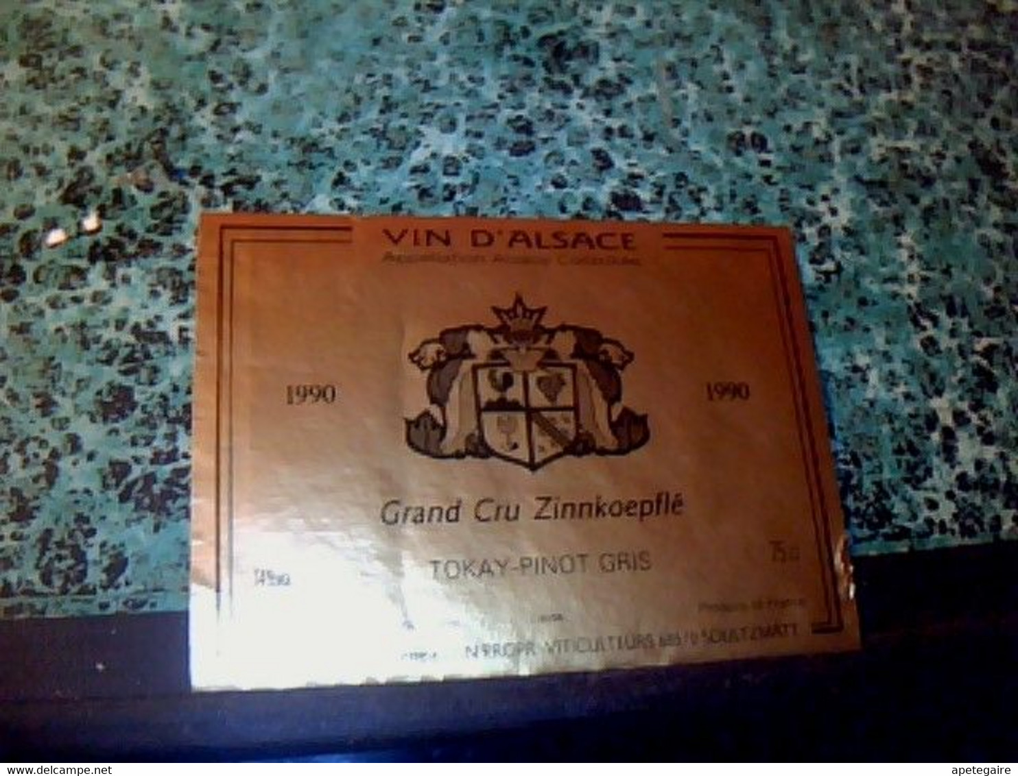 étiquette De Vin Neuve D'Alsace AOC Okay  Pinot Gris Zinnkoepflé Millésime 1990 René Klein à Soultzmatt - Gewurztraminer