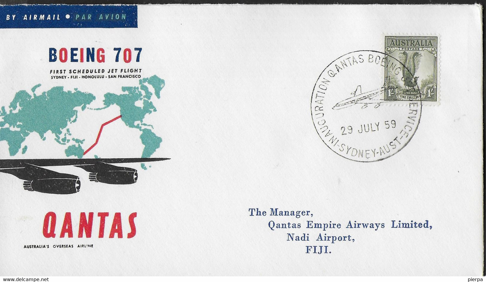 AUSTRALIA - PRIMO VOLO - FIRST FLIGHT QANTAS - BOEING 707 - SIDNEY/NADI(FIJI) - 29.JULY.59 . SU BUSTA UFFICIALE - First Flight Covers