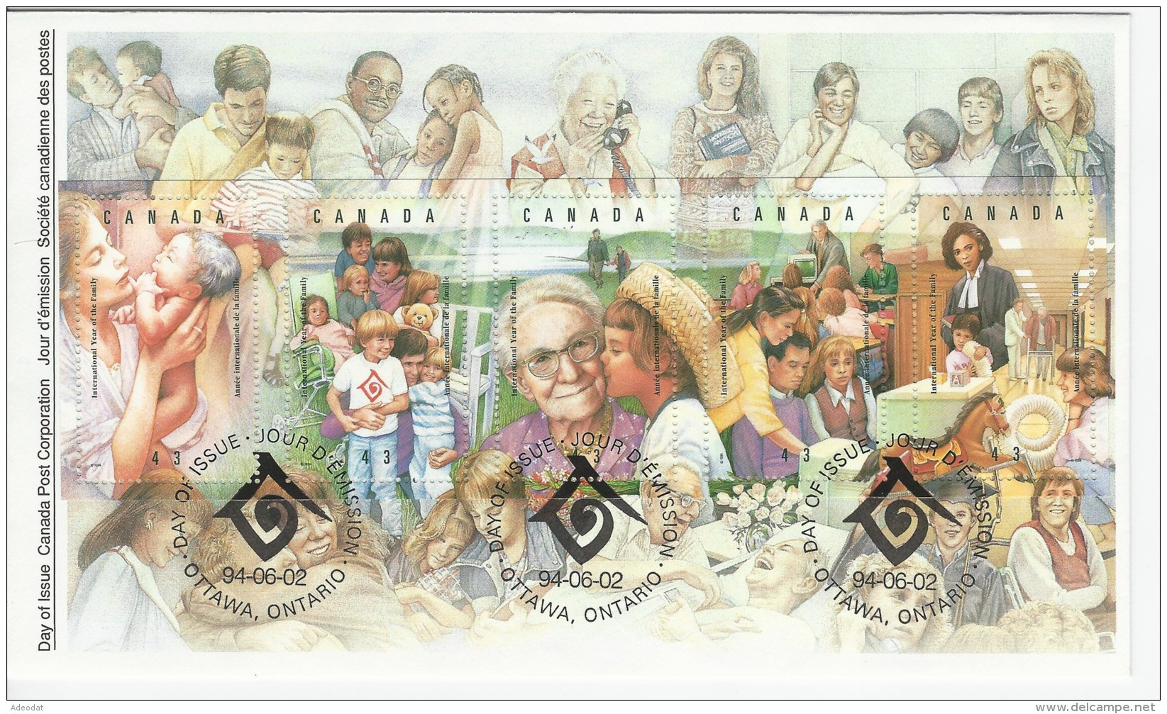 CANADA 1994  YEAR OF THE FAMILY SOUVENIR SHEET FDC SCOTT 1523a - 1991-2000