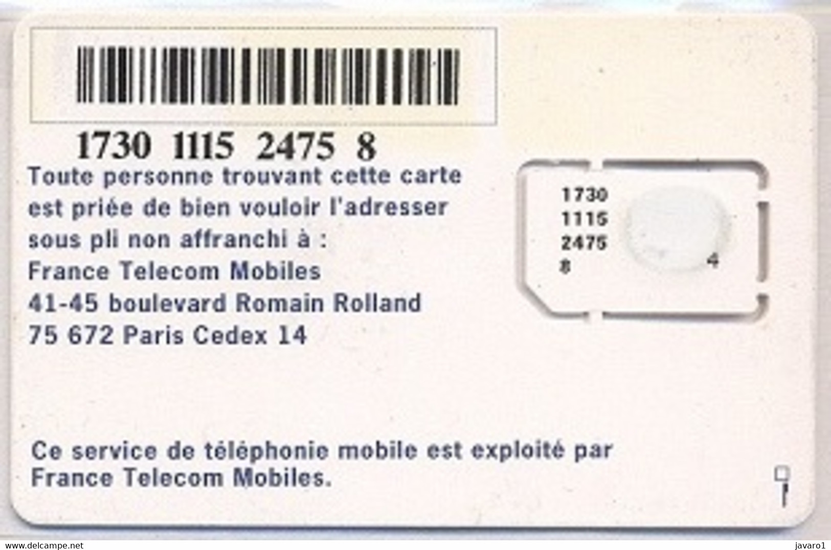 FRANCE GSM Card  : FRA34 FTM1 FRANCE TELECOM Mobiles MINT - Nachladekarten (Handy/SIM)