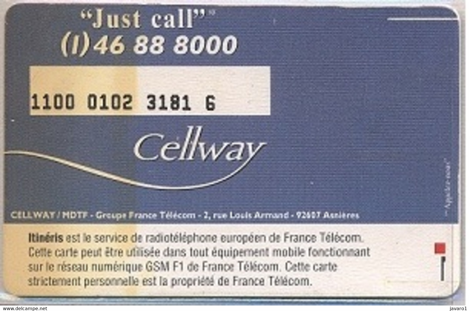 FRANCE GSM Card  : FRA29 ITINERIS EXTENSO MINT - Mobicartes (GSM/SIM)