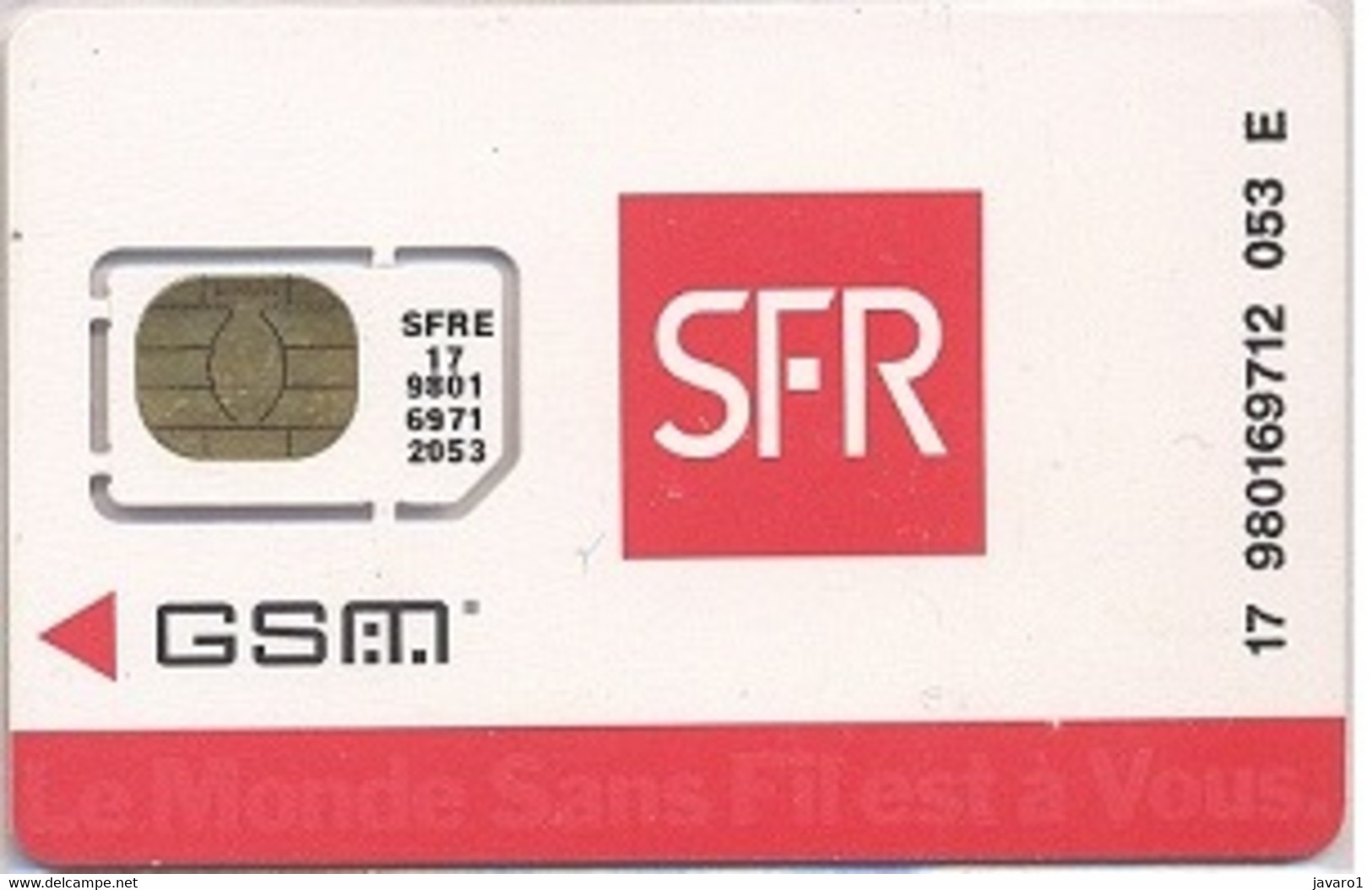 FRANCE GSM Card  : FRA19 SFR (fat Printed Text) MINT - Mobicartes (GSM/SIM)