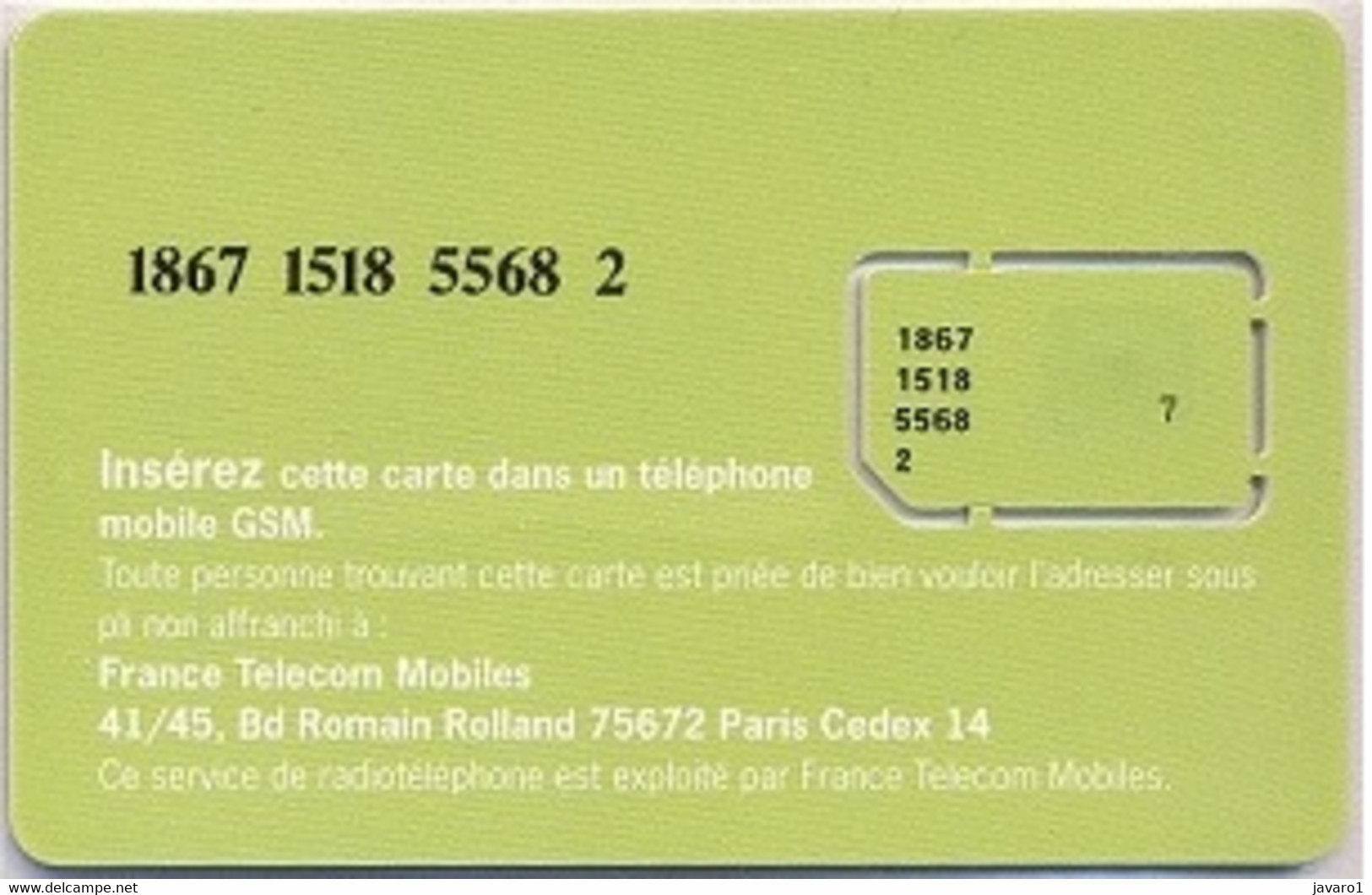 FRANCE GSM Card  : FRA18 ITINERIS Mobicarte MINT - Mobicartes (GSM/SIM)