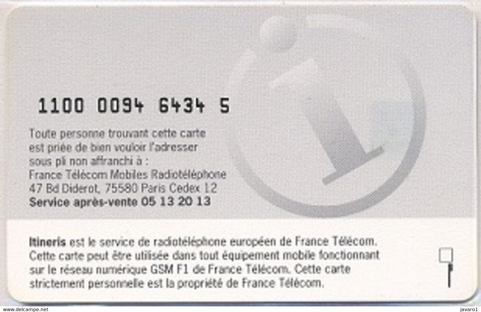 FRANCE GSM Card  : FRA12 ITINERIS I-logo Full Iso Gsm MINT - Nachladekarten (Handy/SIM)