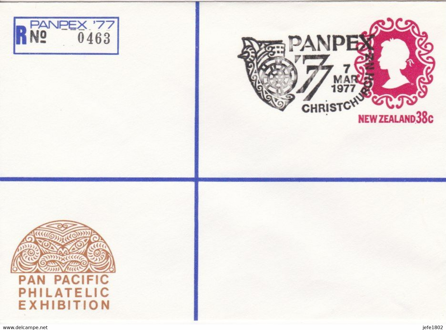 Registered Letter PANPEX '77 - N° 0463 - TAI-IHU Figure-head Of Maori War Canoe  - 7 Mar 1977 - Enteros Postales