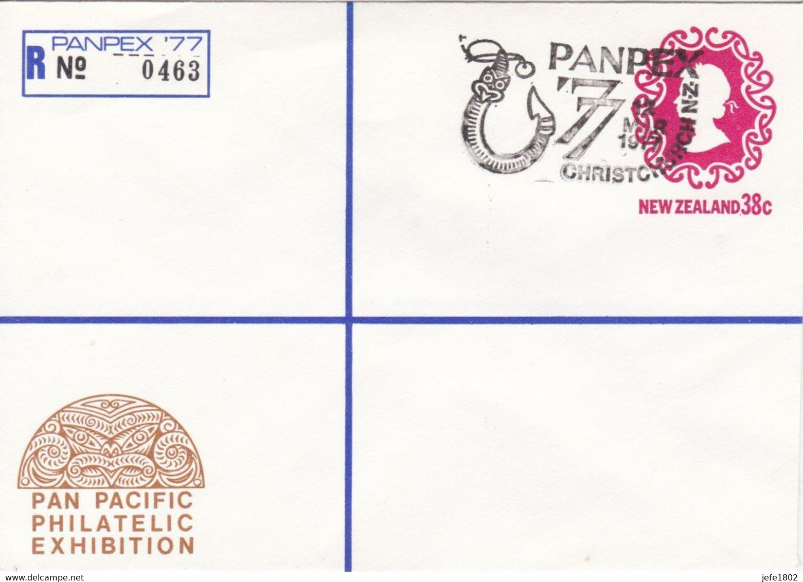 Registered Letter PANPEX '77 - N° 0463 - MATUA, Fish Hook Made From Bone, Wood, Shell And Stone - 12 Mar 1977 - Interi Postali