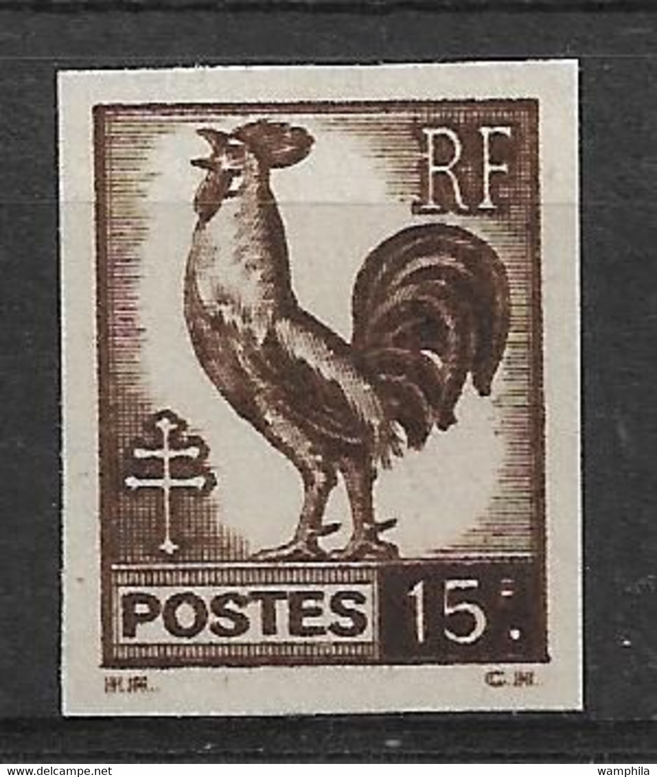 France 1944, Coq N°647**,  Non Dentelé Variété Double Impression . Cote 80€. - Nuevos