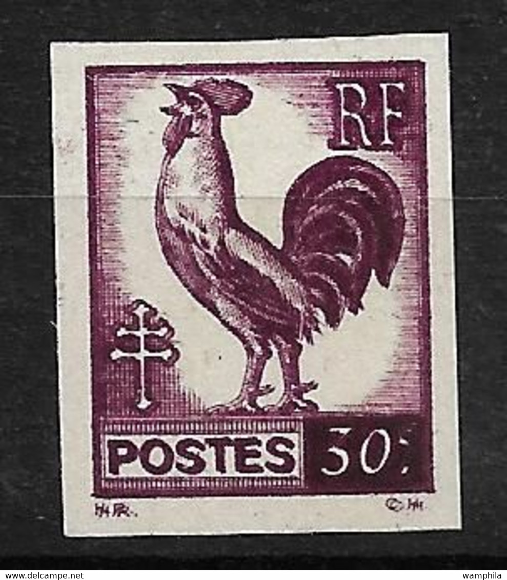 France 1944, Coq N°631**,  Non Dentelé Variété Double Impression . Cote 80€. - Nuovi