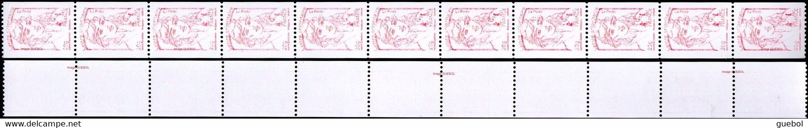 France Roulette N° 114 **  Marianne De Ciappa Et Kawena (4779) Variété En Bande De 11 Sans Numéro Noir, Impression à Sec - Unused Stamps