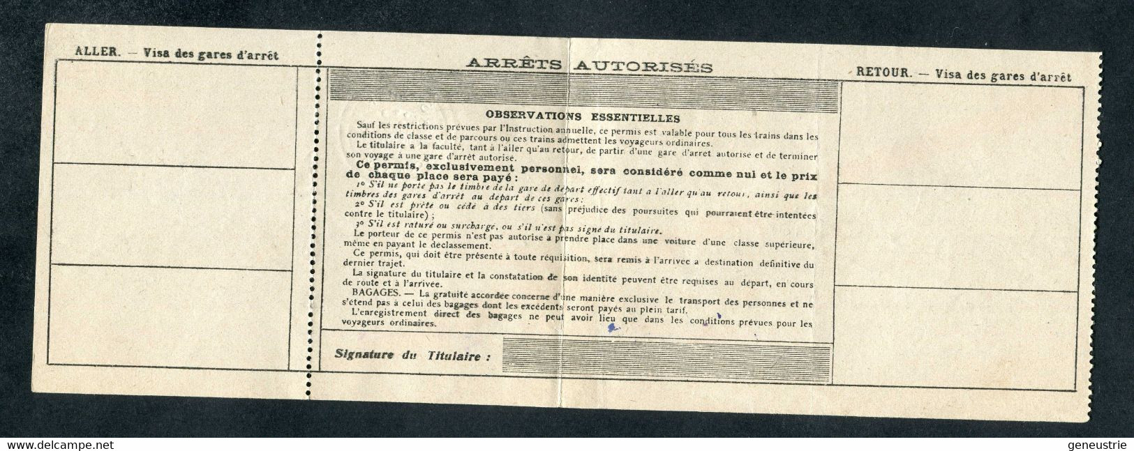 WW2 Billet / Ticket De Train 1943 "Permis De Circulation Des Agents De Chemins De Fer Et Leur Famille SNCF" WWII - Europe