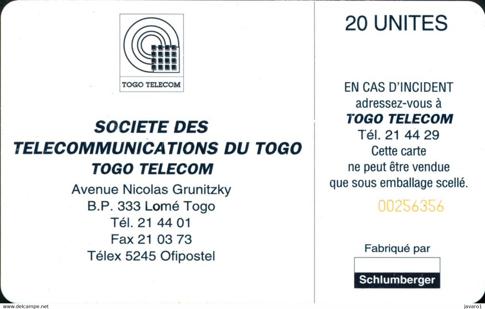 TOGO : 17 20u Satellite /TOGO TELECOM USED - Togo