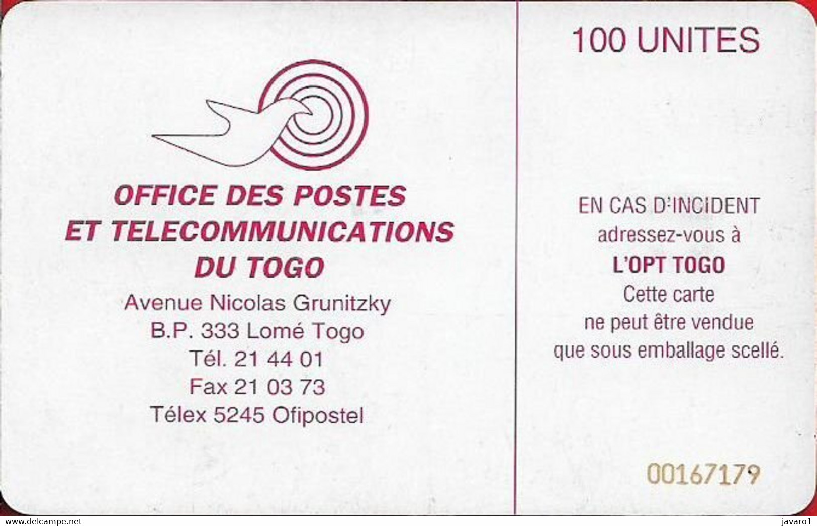 TOGO : 07B 100u Satellite / L)OPT TOGO /A, Ctrl /B USED - Togo