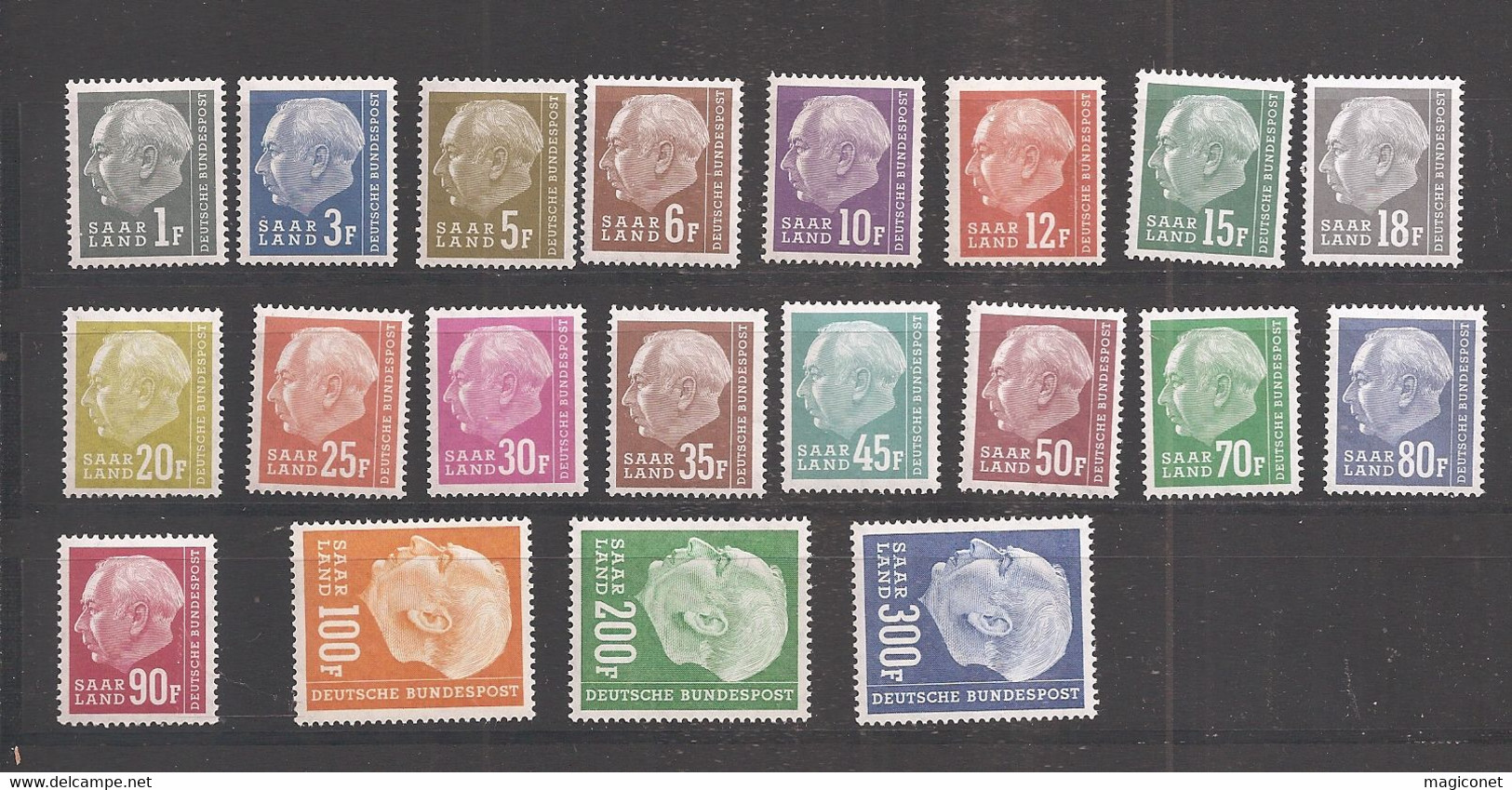 Sarre 1956/1957 - Y&T N°391/410** -  Président Heuss -  Deuxieme Serie Prix En Francs - Blocks & Sheetlets