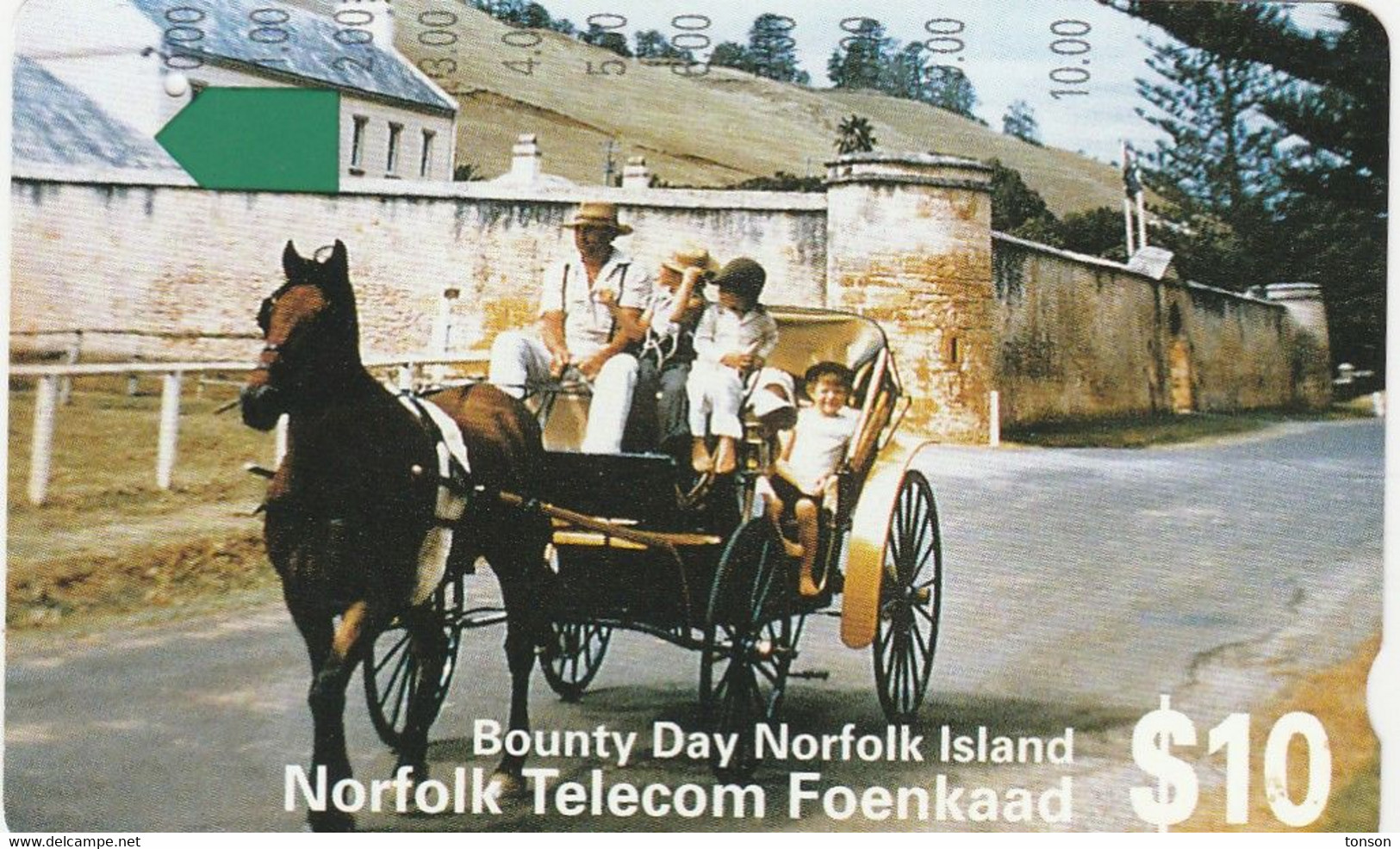 Norfolk Island, I942023, $10, First Issue, Bounty Day, Horse, 2 Scans    One Hole - Norfolk Island