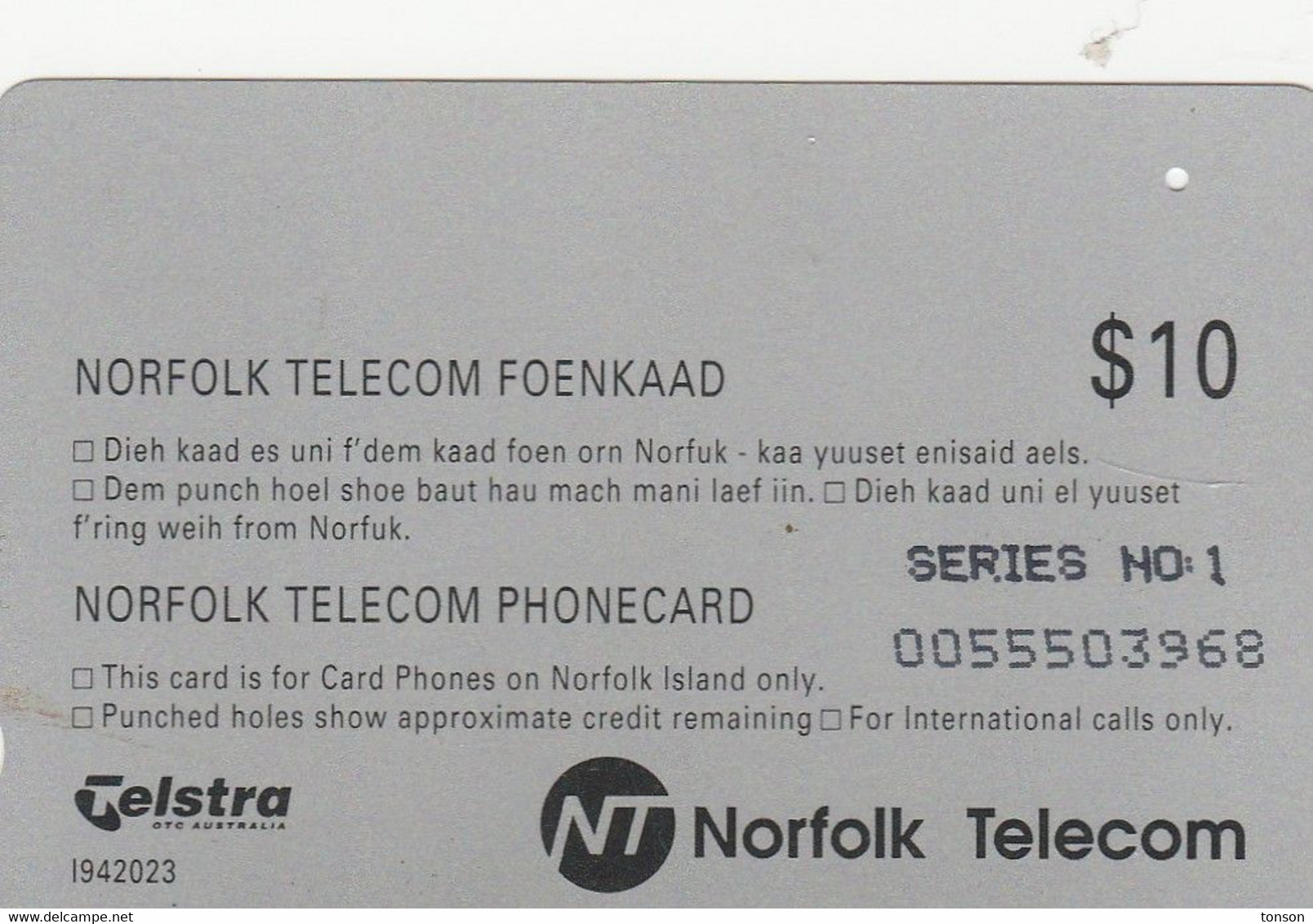 Norfolk Island, I942023, $10, First Issue, Bounty Day, Horse, 2 Scans    One Hole - Norfolk Island