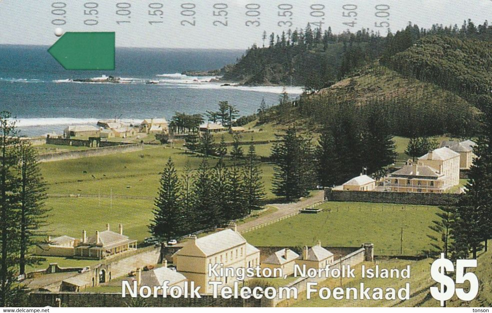 Norfolk Island, I942012, $5, First Issue, Kingston, Norfolk Island, 2 Scans    One Hole - Isola Norfolk