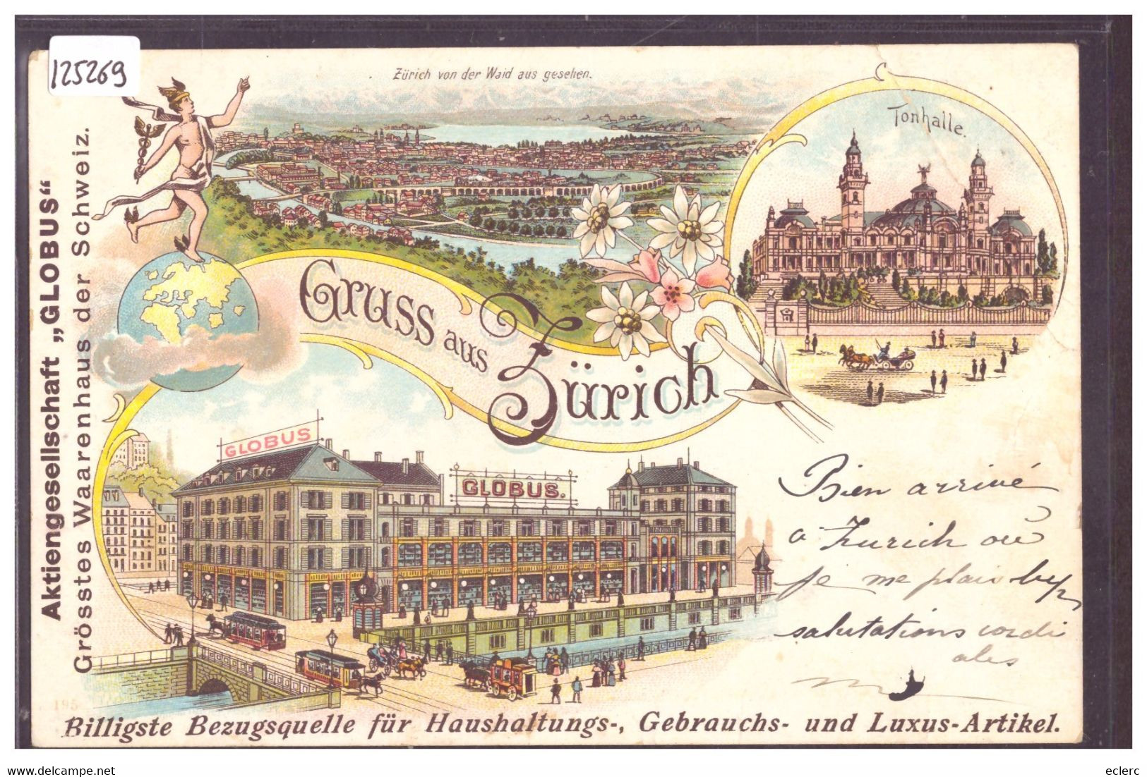 GRUSS AUS ZÜRICH - PUBLICITE AKTIENGESELLSCHAFT " GLOBUS " - LITHO - B ( PLI D'ANGLE ) - Zürich