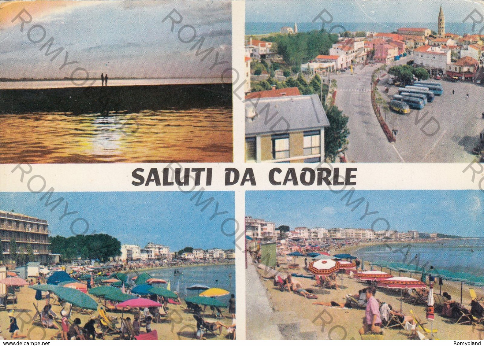 CARTOLINA SALUTI DA CAORLE, VENEZIA, VENETO,SPIAGGIA, MARE, SOLE, VACANZA, ESTATE, BARCHE A VELA  VIAGGIATA 1965 - Venezia (Venice)