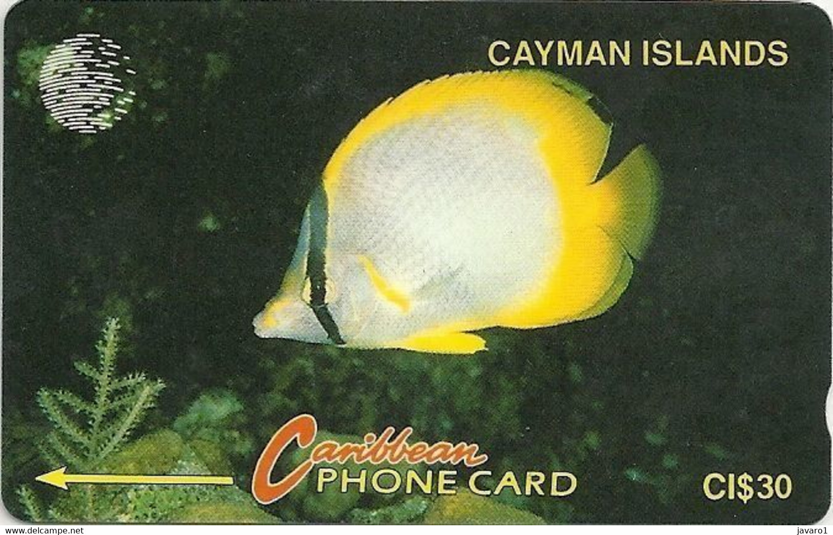 CAYMAN : 005B CI$30   Yellow Fish White Ctrl USED - Kaaimaneilanden