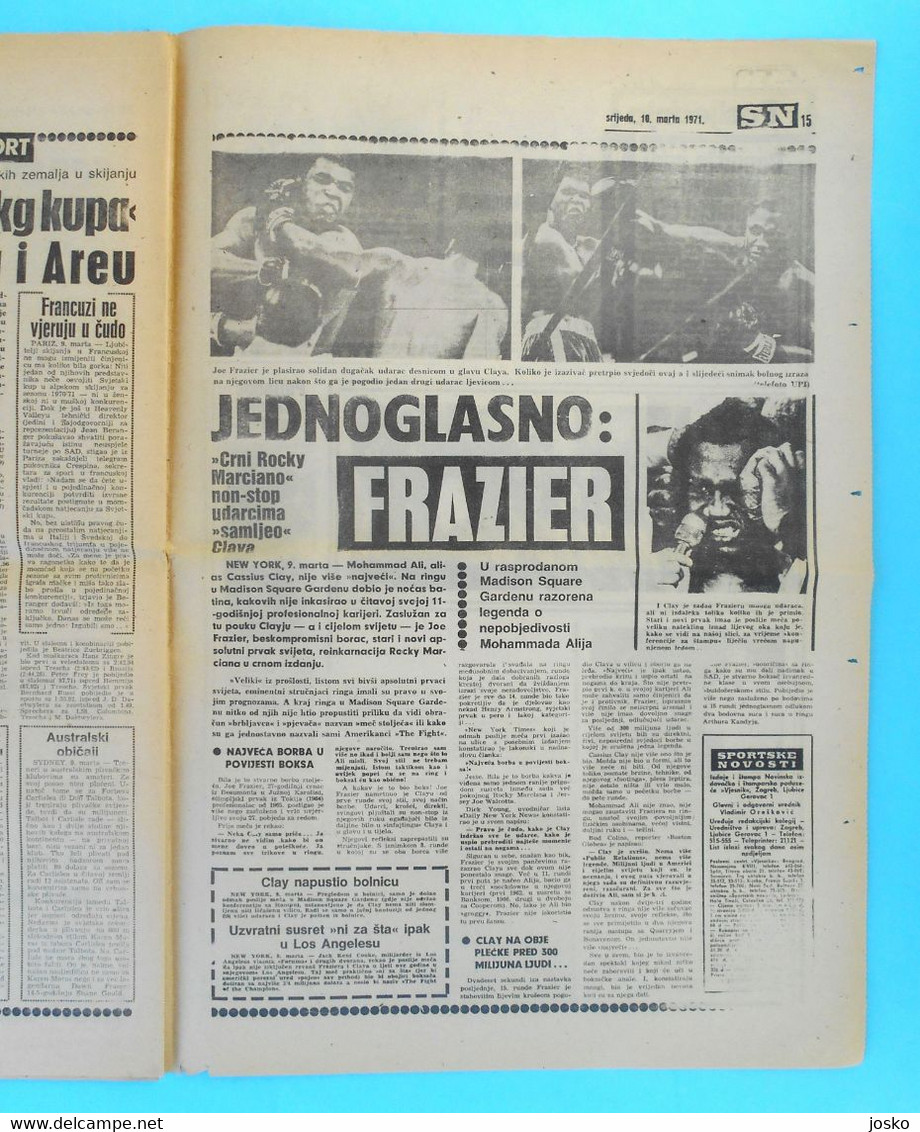 MUHAMMAD ALI Vs JOE FRAZIER 1971 (Fight Of The Century) - Yugoslav Sports Newspaper (1971) * Boxe Boxeo Boxen Pugilato - Libros